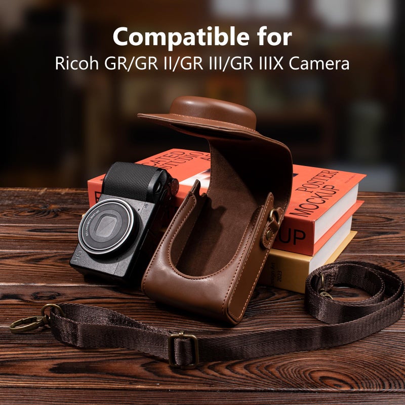 kinokoo Case for Ricoh GR/GR II/GR III/IIIx/GR IV Digital Camera, PU Leather GR GR II GR III GR III X GR IV Protective Cover with Shoulder Strap - Retro Style Easy Carrying Bag- Coffee - Image 2